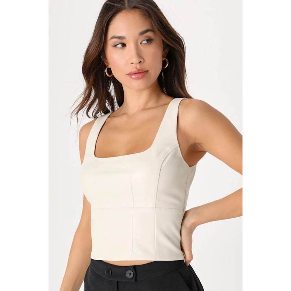 NWT Lulus Cool Cutie Ivory Vegan Leather Tank Top White - Size M